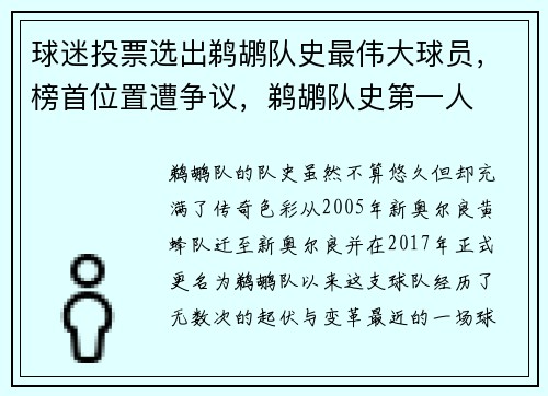 球迷投票选出鹈鹕队史最伟大球员，榜首位置遭争议，鹈鹕队史第一人