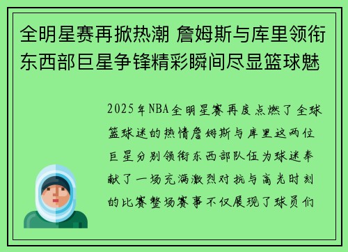 全明星赛再掀热潮 詹姆斯与库里领衔东西部巨星争锋精彩瞬间尽显篮球魅力